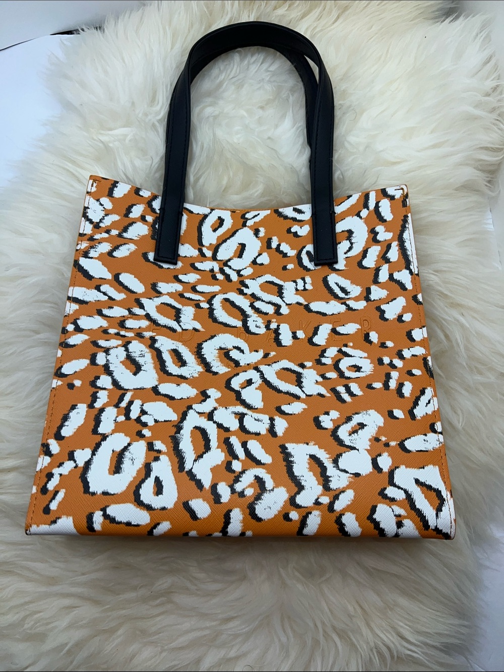 Ted Baker Orange Leopard-Print Tote with Black Handles